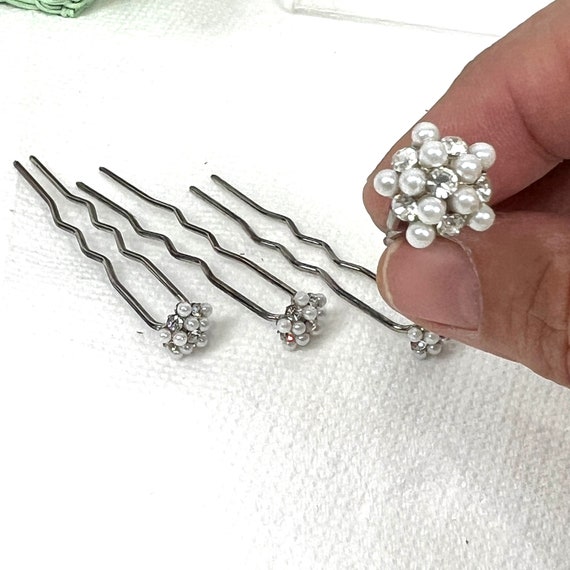 Vintage Hair Pin - Four Fork Prong with Rhineston… - image 4