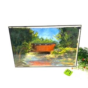 Original Acrylic &quot;Covered Old Bridge&#39;, Arlington Vermont Scene Danijela Pope Art My40YearCollection