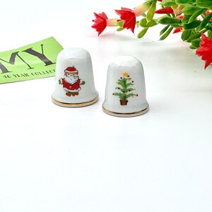 Vintage Pair of Porcelain Made in Japan Thimbles Gold Trim Santa Thimble Christmas Tree Thimble Gift for Seamstress My40YearCollection