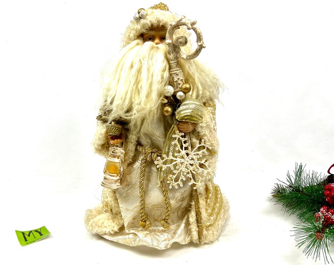 Vintage Santa Claus Tree Topper Gold Coat Wool Beard Etsy