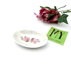 Vintage German Porcelain Trinket Dish: Pink Floral Shabby Chic Decor