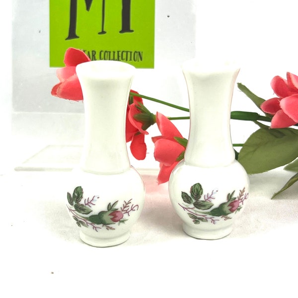 Vintage Miniature Bud Vases - Pair of Porcelain Mini Vases - Pink Tulip - Dollhouse Vase - My40YearCollection