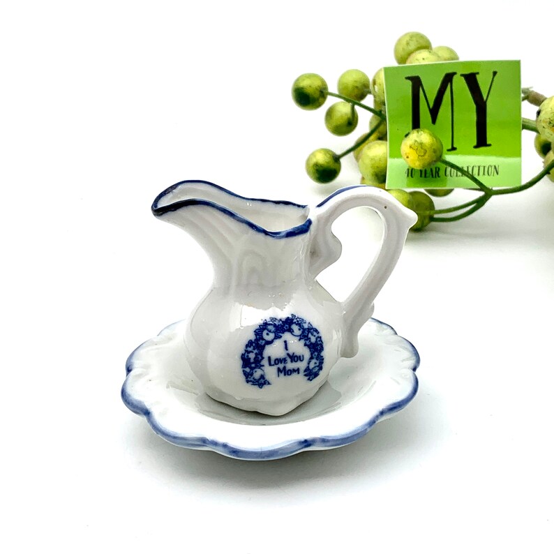 Vintage Miniature Bone China Wash Basin and Pitcher White Blue Etsy