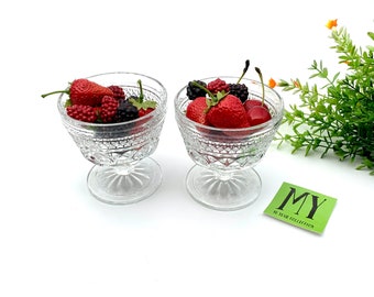 Vintage Anchor Hocking Wexford Crystal Sherbet Cups - Waffle Pattern Footed Glass - Pair