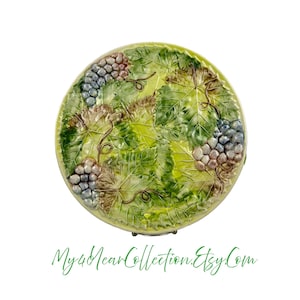 Vintage Pottery Tray - Large Platter - Embossed Grape and Leaves Design - Decorative Tray - My40yearCollection