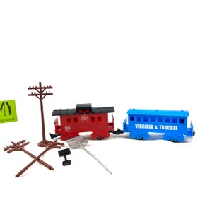 Vintage Plastic Train Cars and Accessories, Red Train Cars Red, Blue Train Car, Train Model Cars and Accessories My40YearCollection