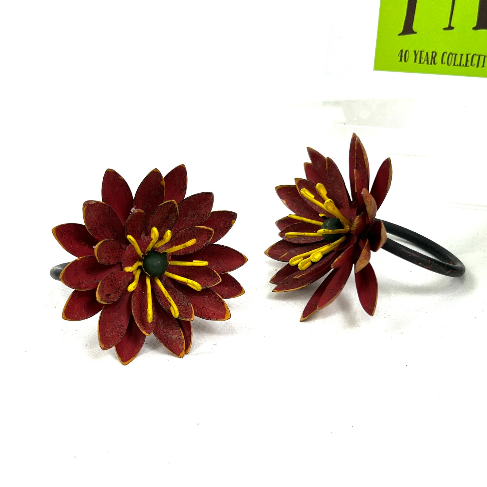 Pair of Metal Flower Napkin Ring Holders Red Yellow Black Etsy