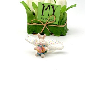 Vintage Handmade Resin Easter Bunny Figurine with Ribbon