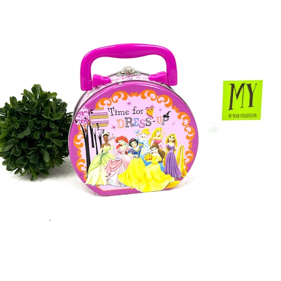 Vintage Disney Princess Tin Box Purse – Pink Plastic Handle