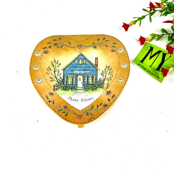 Vintage Folk Art Heart Shaped Linda Spivey Photo Album Bless This House Photo Album Gift Idea My40YearCollection