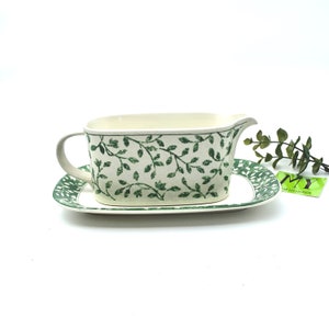 Vintage Mikasa Intaglio Ardsley Green Gravy Boat and Underplate Relish Butter Dish CAA51 My40YearCollection