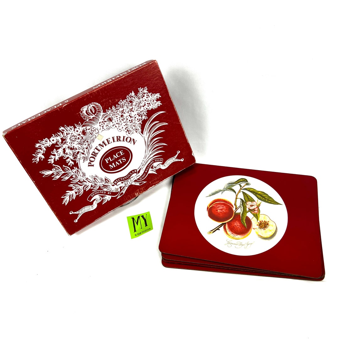 Vintage Portmeirion Rectangular Fruit Motif Placemats Cork Backing Set