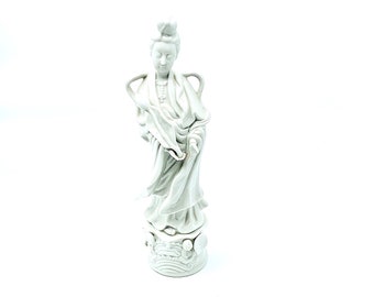 Figurine Homco Quin Yin vintage : Déesse asiatique en porcelaine blanche, décor