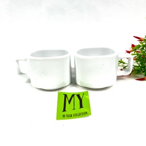 Vintage White Ceramic Espresso Cups: Modern Square Coffee Cup Pair