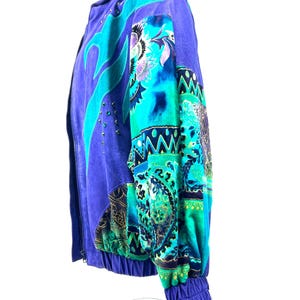 Vintage Leather Pant Suit Set: Julien K Purple Abstract Jacket, Size 8-10 image 10