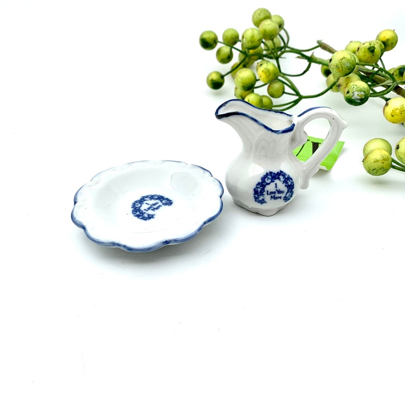 Vintage Miniature Bone China Wash Basin and Pitcher White Blue Etsy