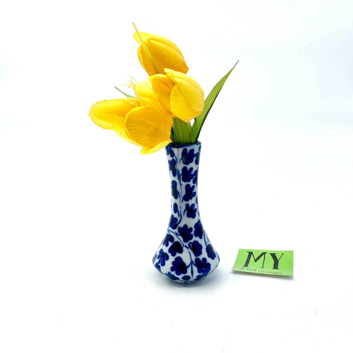 Vintage Pottery Bud Vase Blue and White Indigo on White Tulip Etsy