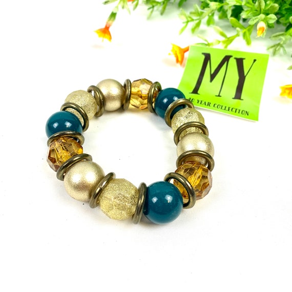 Beautiful Vintage Teal, Orange and Gold Bracelet … - image 3