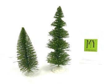 Vintage Mini Bottle Brush Christmas Trees: Spruce & Pine, Set of 2