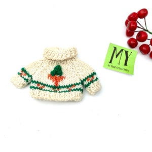 Vintage Handmade Mini Doll Sweater Christmas Wool Sweater Beige Green Red Turtleneck Doll Sweater Christmas Ornament My40YearCollection