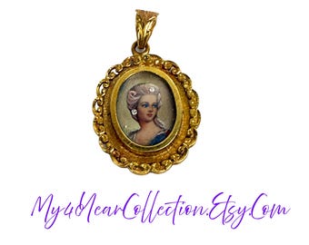 Antique 18k Yellow Gold Diamond Hand Painted Gold Cameo Pendant Brooch - Krementz - My40YearCollection