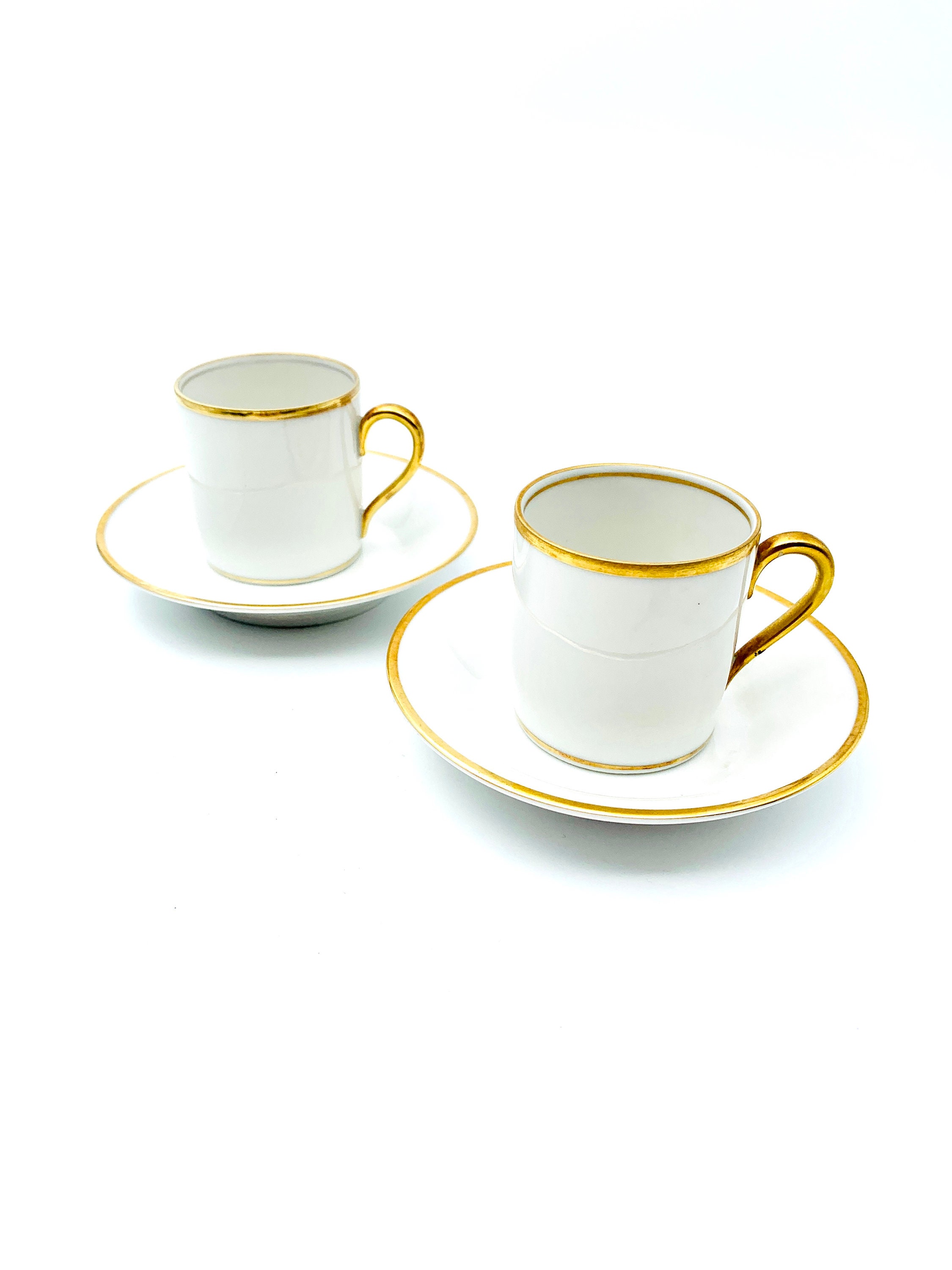 Tazza da caffè e piattino vintage in porcellana Bavaria Mitterteich, decoro floreale dorato Art Déco - Italia