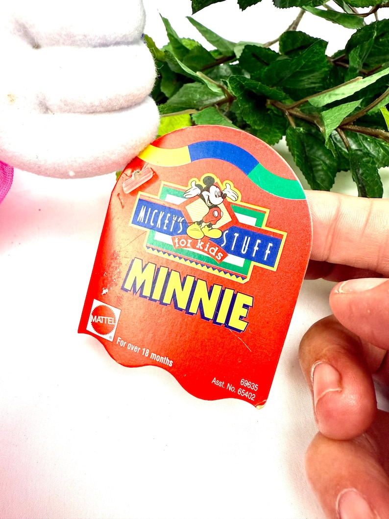 Vintage 1990-tals Mattel Minnie Mouse plysch med etiketter Mickeys prylar för barn bild 4