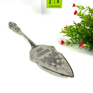 Vintage Cake Pastry Pie Server - Srebrny - Grawerowany - Wesołych Świąt - Świąteczna łopatka do ciasta - My40YearCollection