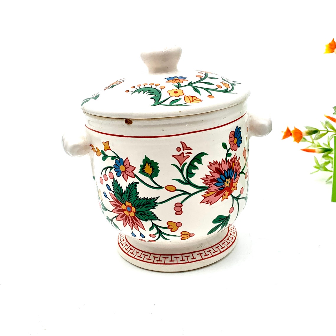 Beautiful Ceramic Jar With Lid and Handles Asian Inspired Etsy