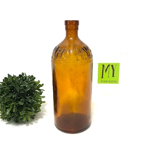 Antique Amber Brown Glass Bottle - HY-PRO Brown Glass Round Bottle - JM Union Made - Collectible Glass My40YearCollection