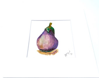 Original Watercolor - Purple Zucchini - Matted Watercolor 10 x 10 Danijela Pope Art Signed Eggplant Painting