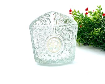 Vintage Avon Crystal Collection Embossed Triangle Votive Candle Holder Monogram "G" Avon Collectible My40YearCollection