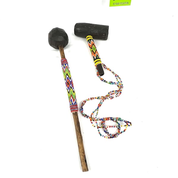 Vintage African Instruments - Decorative Wooden African Gadgets with Beaded Handles - Wall Decor - My40YearCollection