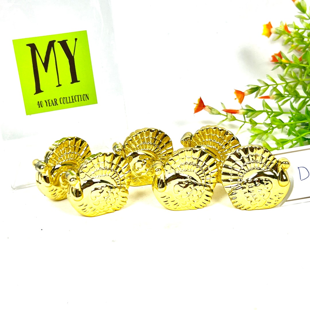 Vintage Turkey Place Card Holders Gold Tone Name Card Holder Six
