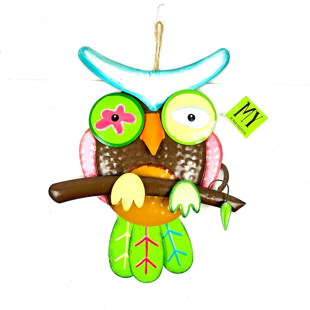 Colorful Vintage Perched Metal Owl Wall Decor Metal Art Owl Decor