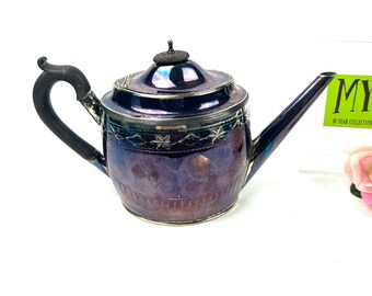 Antique Teapot - English Silver Plated Strait Spout and Ornate Wood Handle - Tarnished - Teapot - My40YearCollection