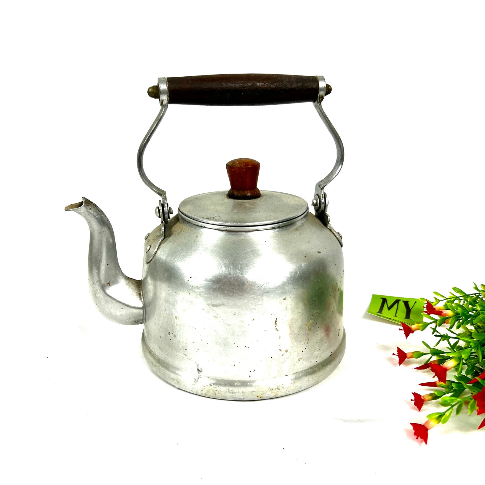 Vintage Aluminum Tea Kettle With Wooden Handle Madi in Taiwan Etsy