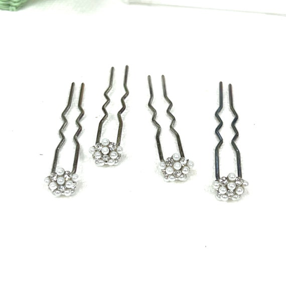 Vintage Hair Pin - Four Fork Prong with Rhineston… - image 5