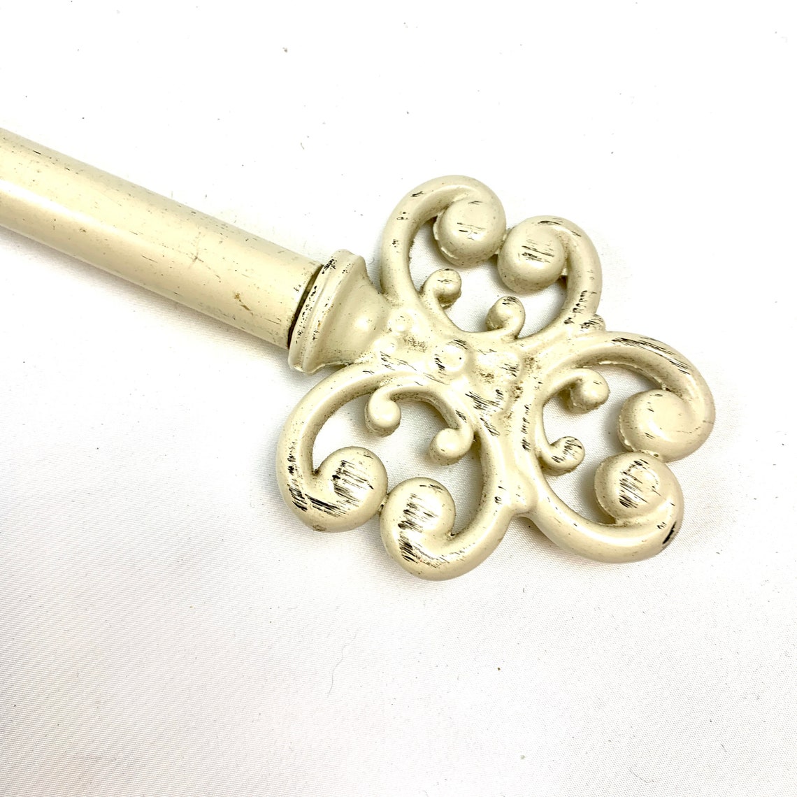 Vintage Antique White Fixed Curtain Rod Brass Finial Fleur De Etsy