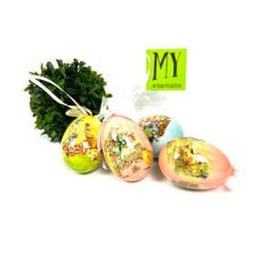 Vintage Decoupage Easter Egg Ornaments: Plastic Bunny & Chick Decor