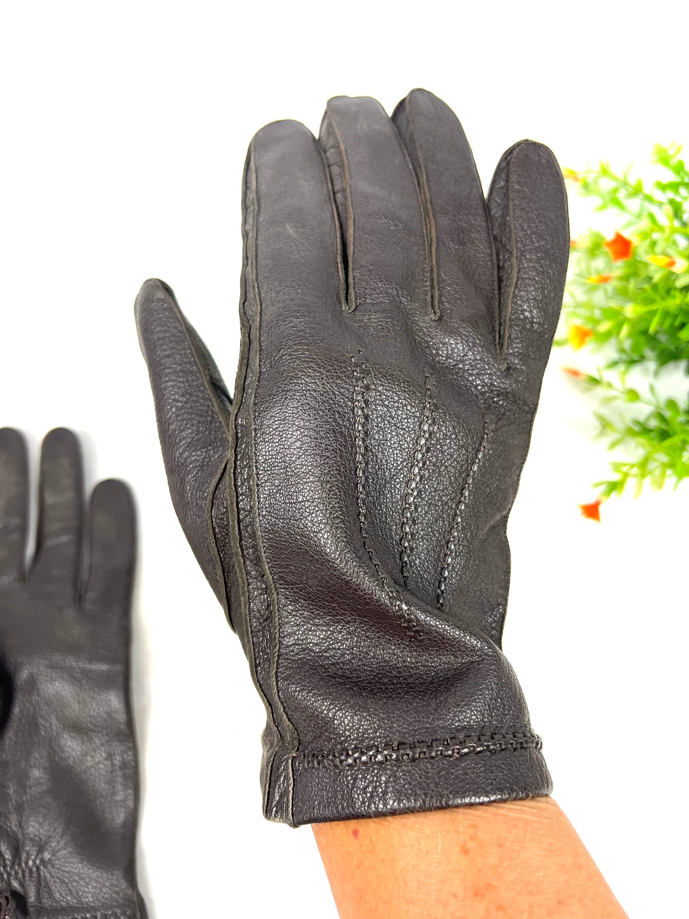 ヴィンテージ ダークブラウン 本革キッドレザーグローブ - メンズ