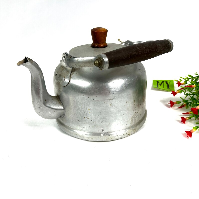 Vintage Aluminum Tea Kettle With Wooden Handle Madi in Taiwan Etsy