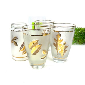 Copos de vidro vintage Libbey: conjunto de 4 copos de vidro fosco com folha dourada