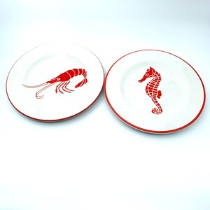 American Atelier Coastal Dinner Plates: Sea Horse & Shrimp, Set of 2