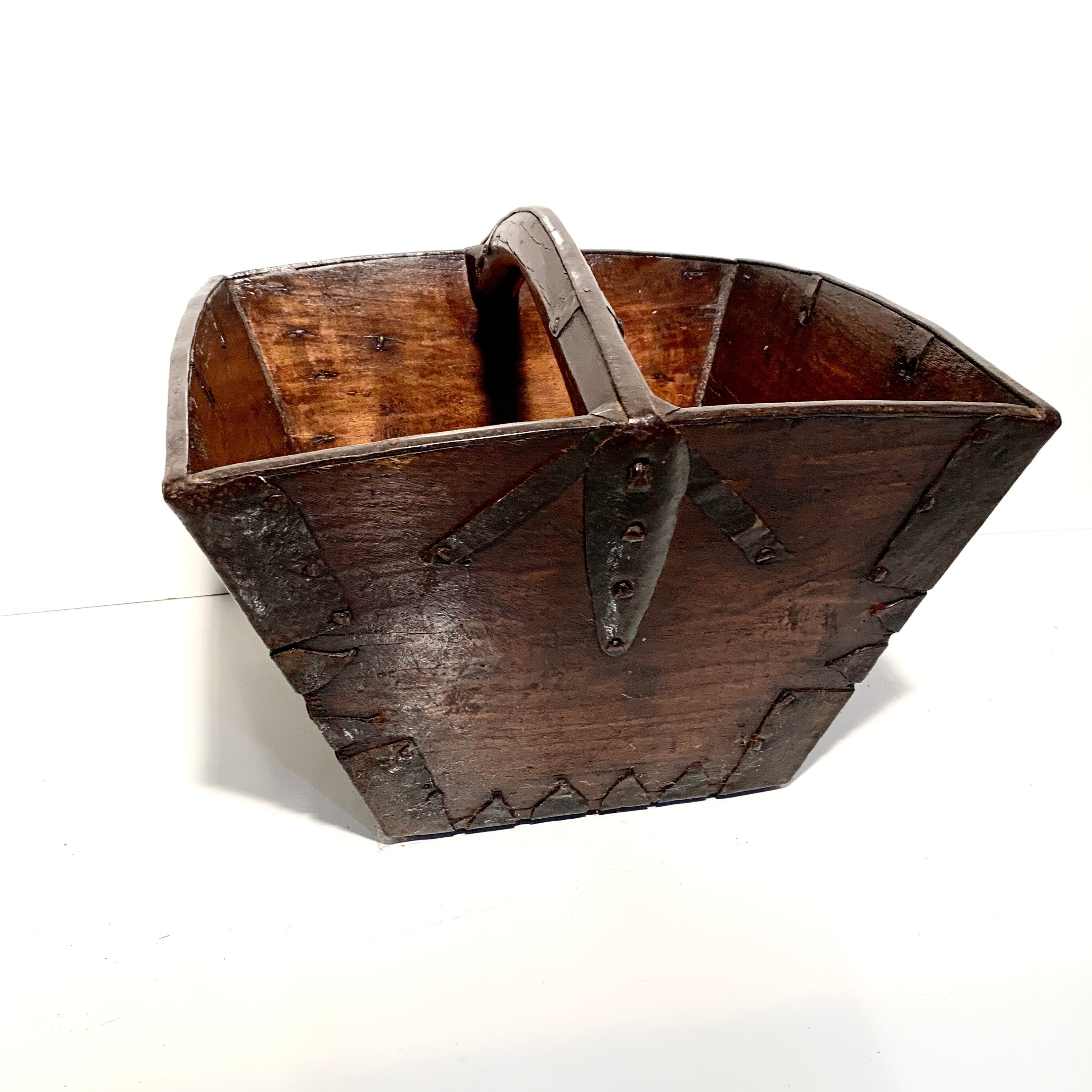 Antique Primitive Chinese Wood and Iron RIce Grain Basket with Etsy