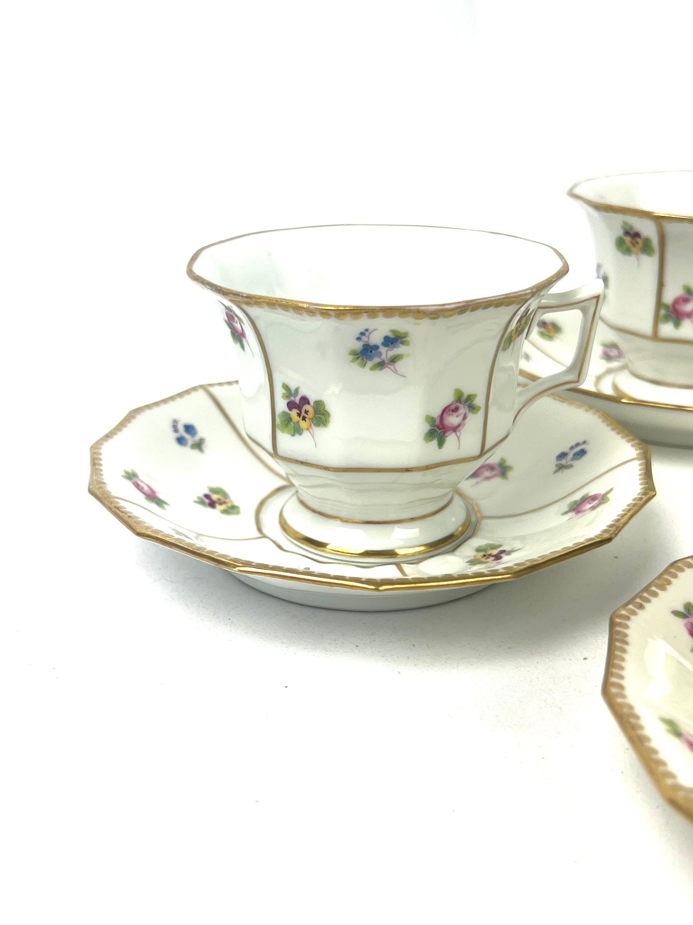 Antique Limoges France Cup and Saucer Set: Gold Trim Floral Porcelain ...