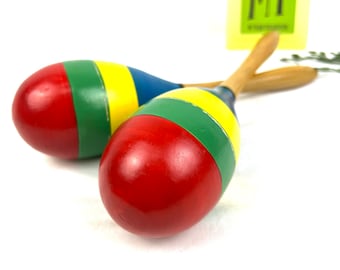 Vintage Pair of Maracas - Handpainted Wooden Maracas - Musical Instruments - Latin Percussion - Rattle Toy - My40YearCollection