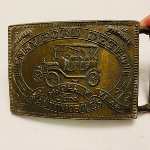Vintage Henry Ford Detroit Brass Belt Buckle - Model T
