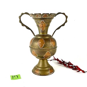 Vintage Brass with Copper Amphora Vase Patian Flared Vase Two Handles Vase Victorian Style Vase Mid Century Vase My40YearCollection