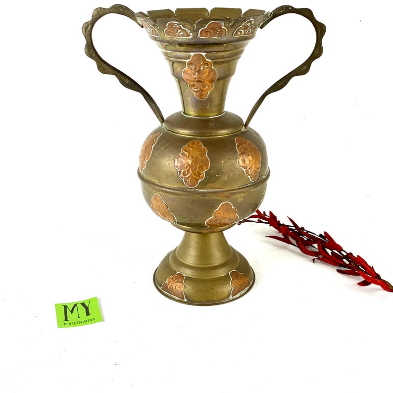 Vintage Brass With Copper Amphora Vase Patian Flared Vase Two Etsy